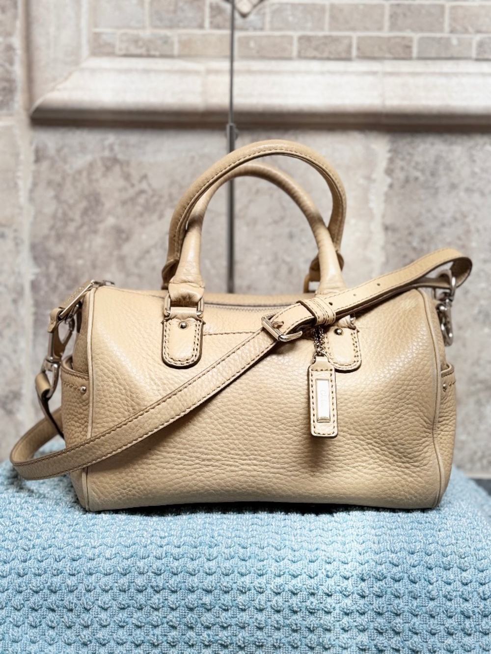 Cole Haan Jade Leather Satchel Nude Beige Crossbody Bag